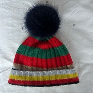 J. Crew Cashmere Striped Beanie with Pom-Pom